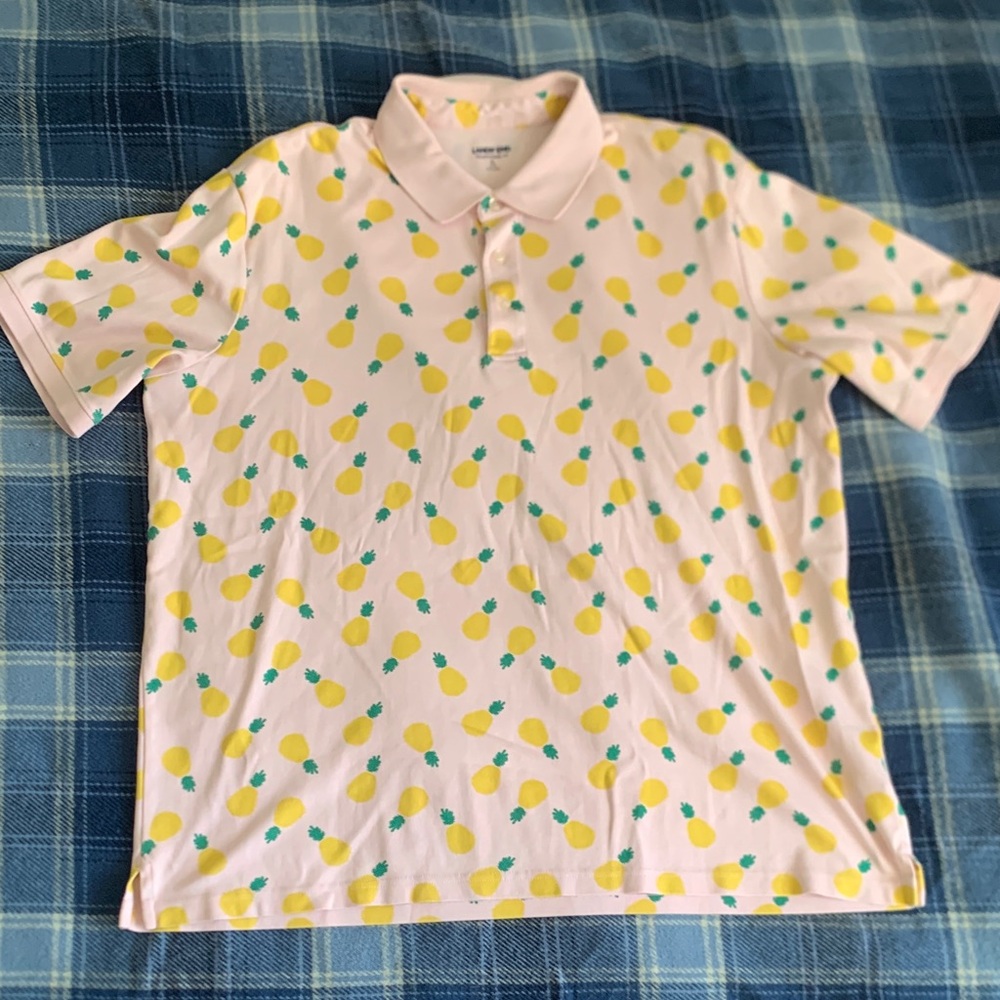 Lands' End Pink Lemon Print Polo Shirt